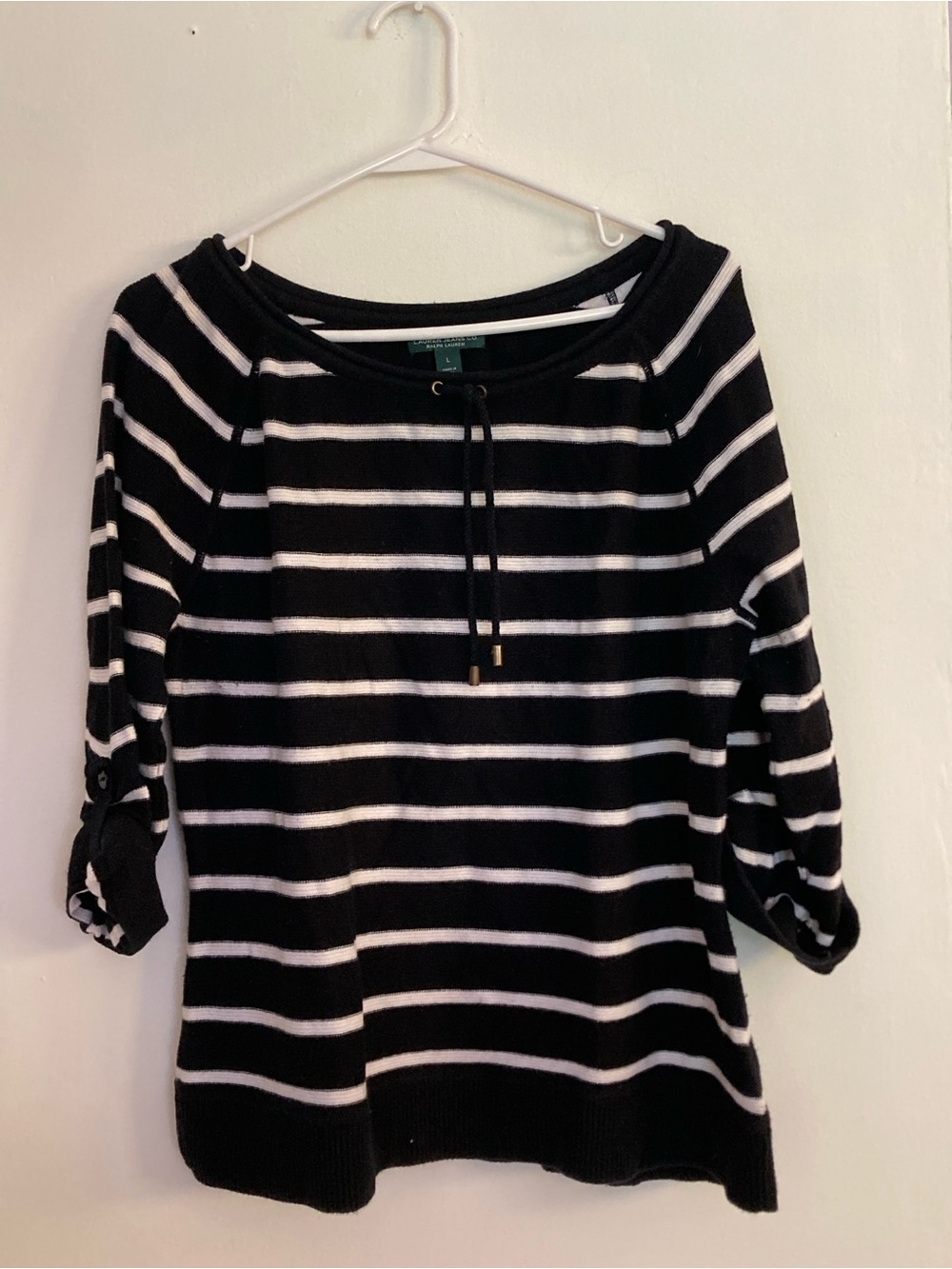 Lauren Ralph Lauren Black and White Striped Long Sleeve Tee